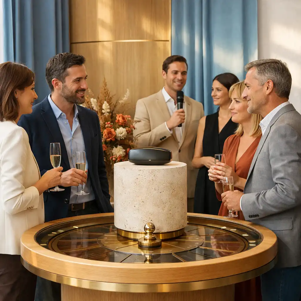Lancement de marque dans un espace parisien avec objet présenté et table de roulette scénographiée